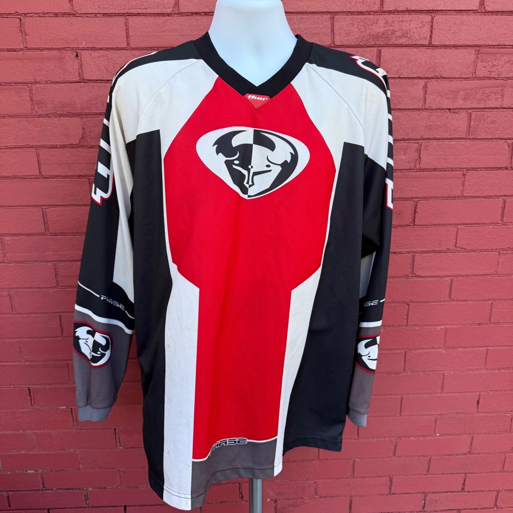 Vintage Thor Phase Motocross Jersey Black Red White Mens Size XL‎ Long Sleeve